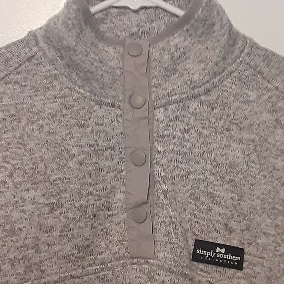 Simply Southern Women's Pullover Large Soft Knit Sweater Gray 1/4 Button Up - Picture 3 of 8